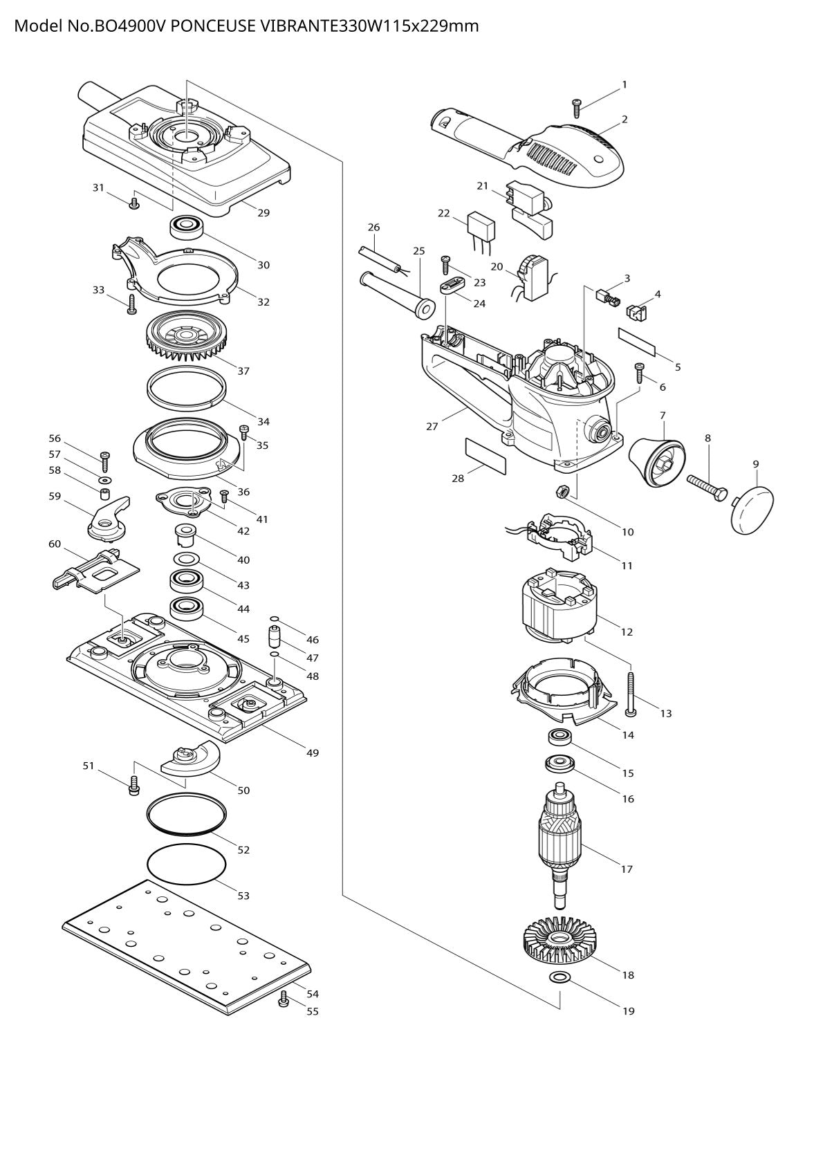Vue éclatée Makita BO4900V - page 1