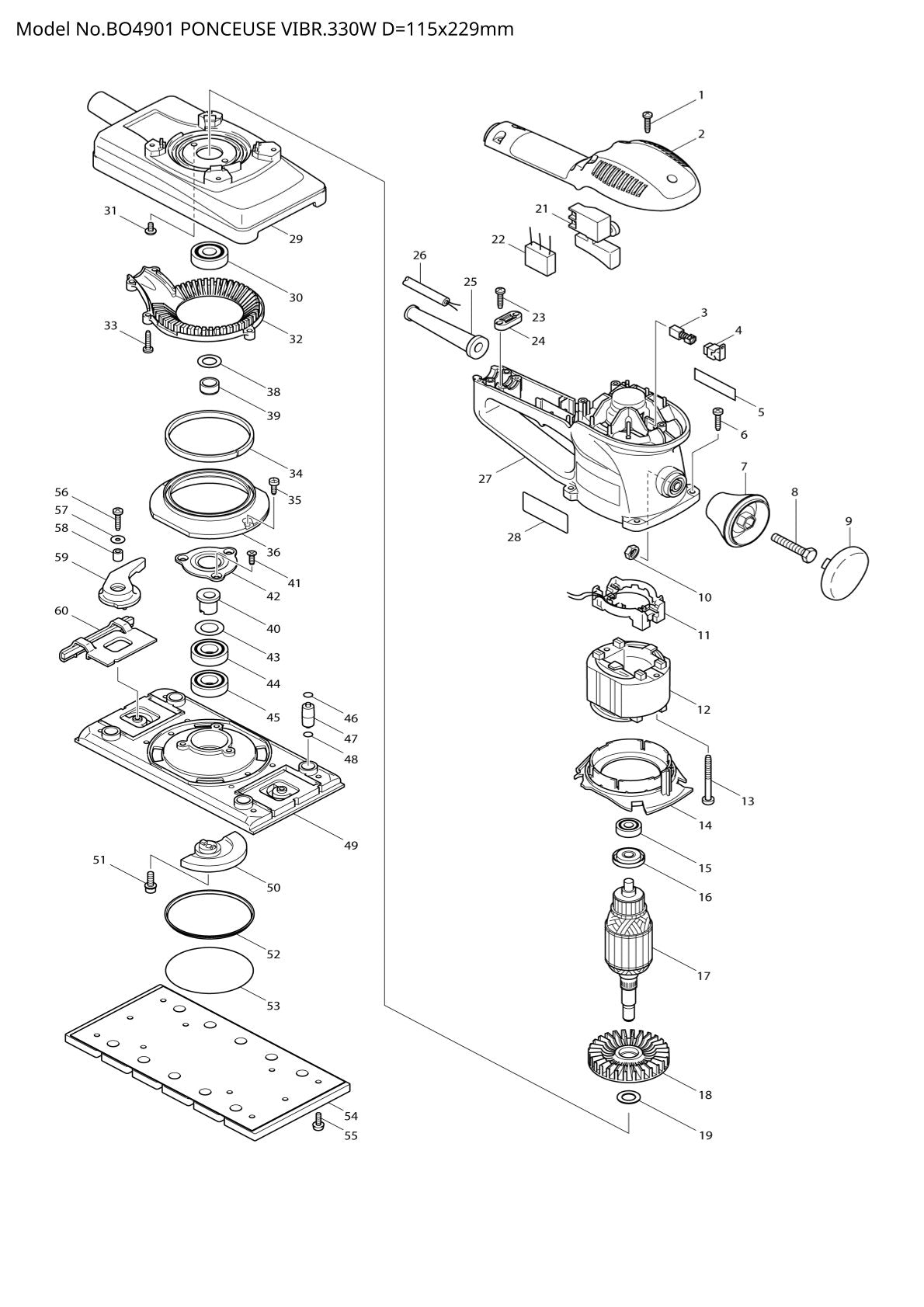 Vue éclatée Makita BO4901 - page 1