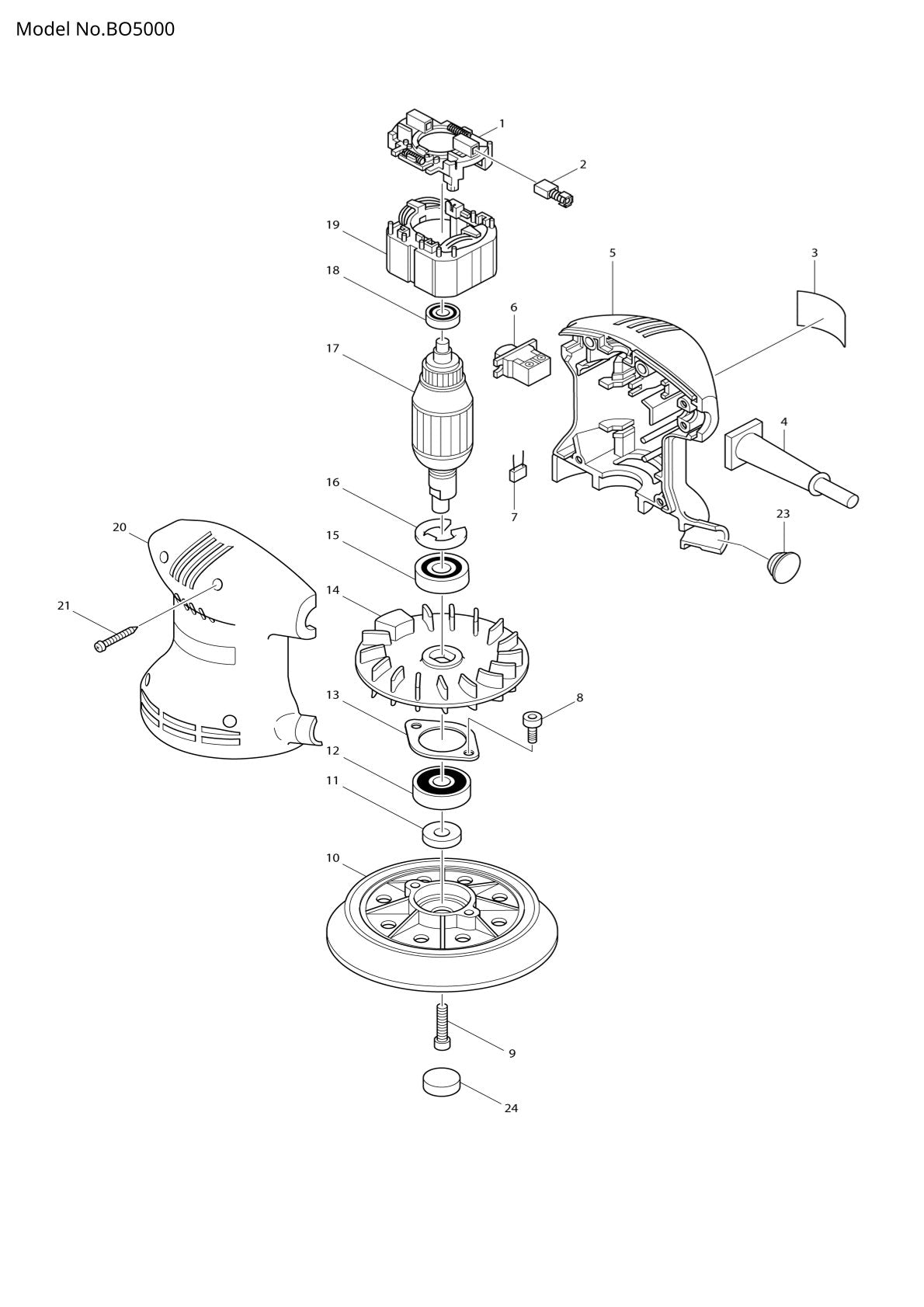 Vue éclatée Makita BO5000 - page 1