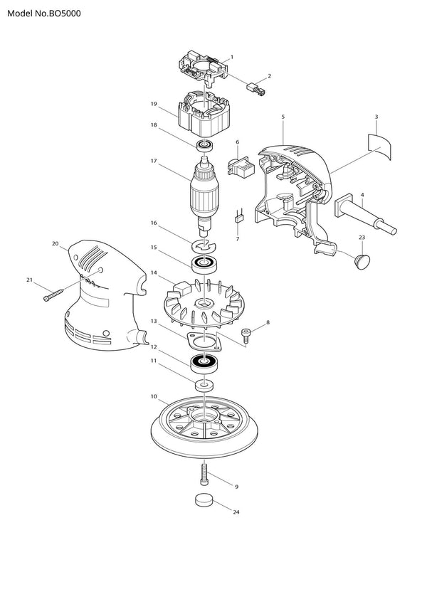 Vue éclatée Makita BO5000 - page 1