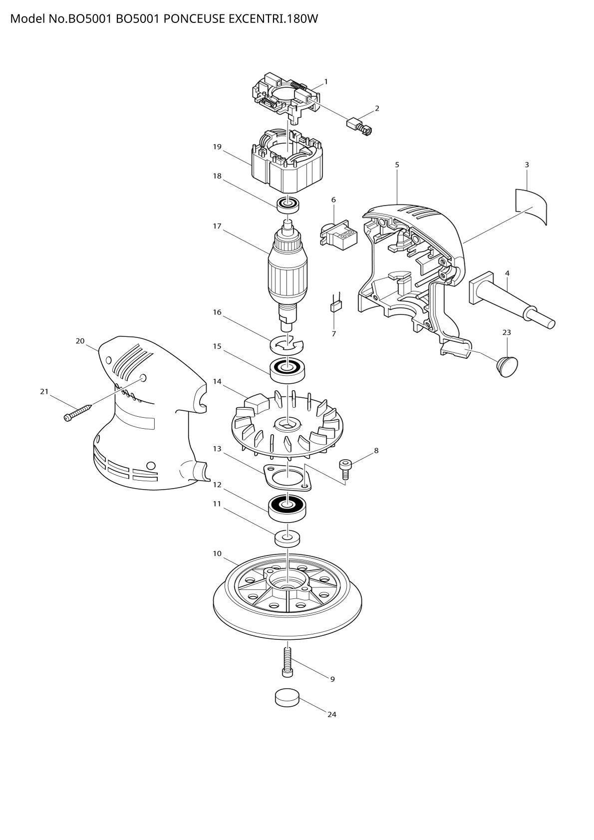 Vue éclatée Makita BO5001 - page 1