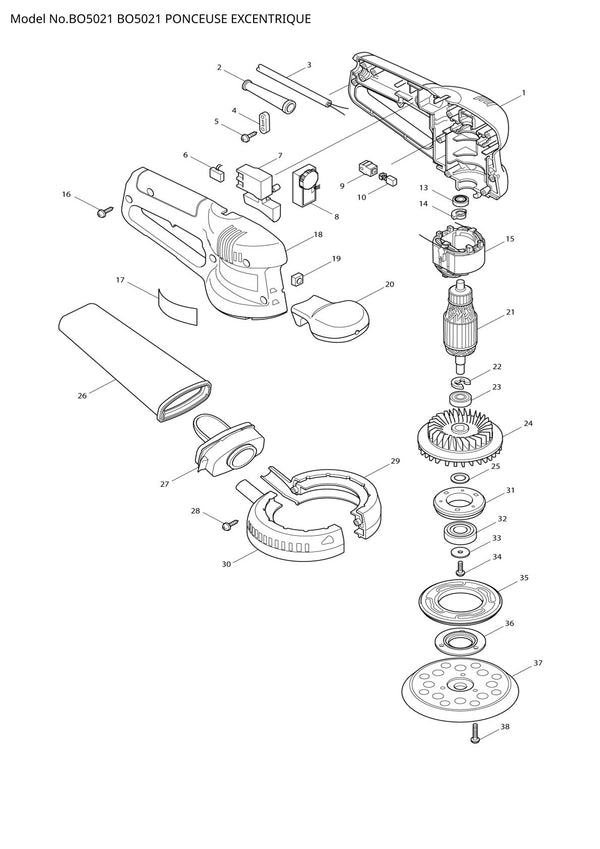 Vue éclatée Makita BO5021 - page 1
