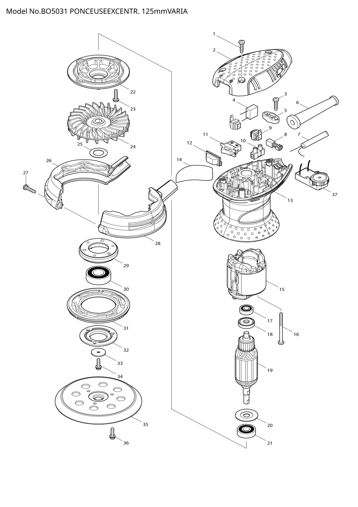 Vue éclatée Makita BO5031 - page 1