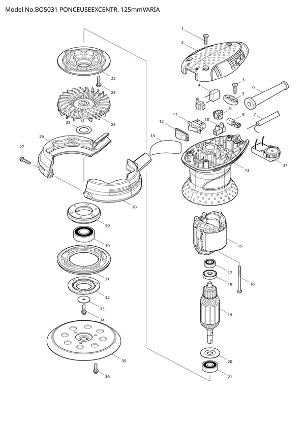 Vue éclatée Makita BO5031 - page 1