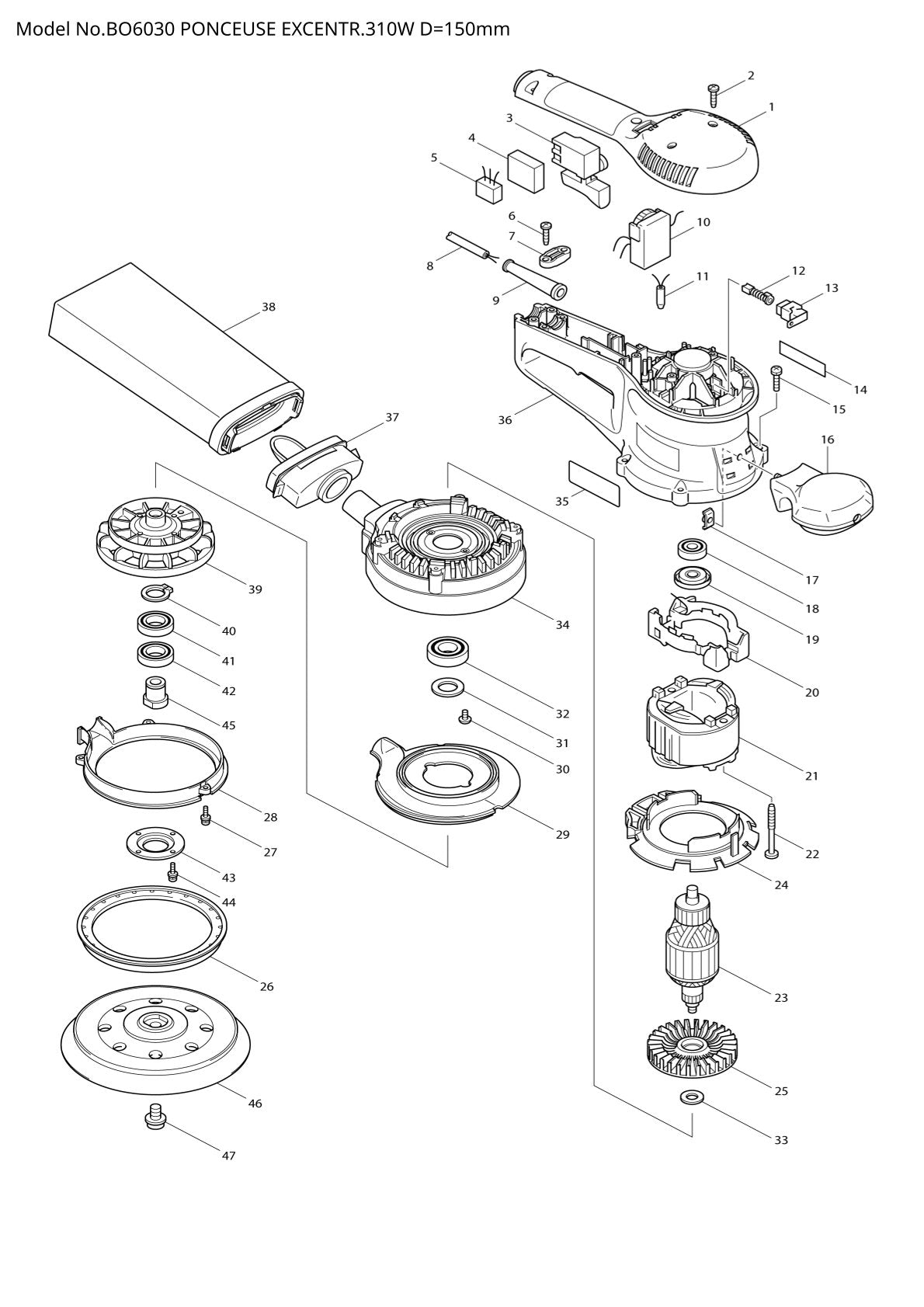 Vue éclatée Makita BO6030 - page 1