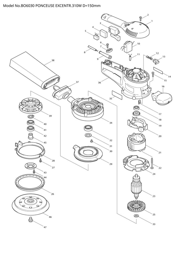 Vue éclatée Makita BO6030 - page 1