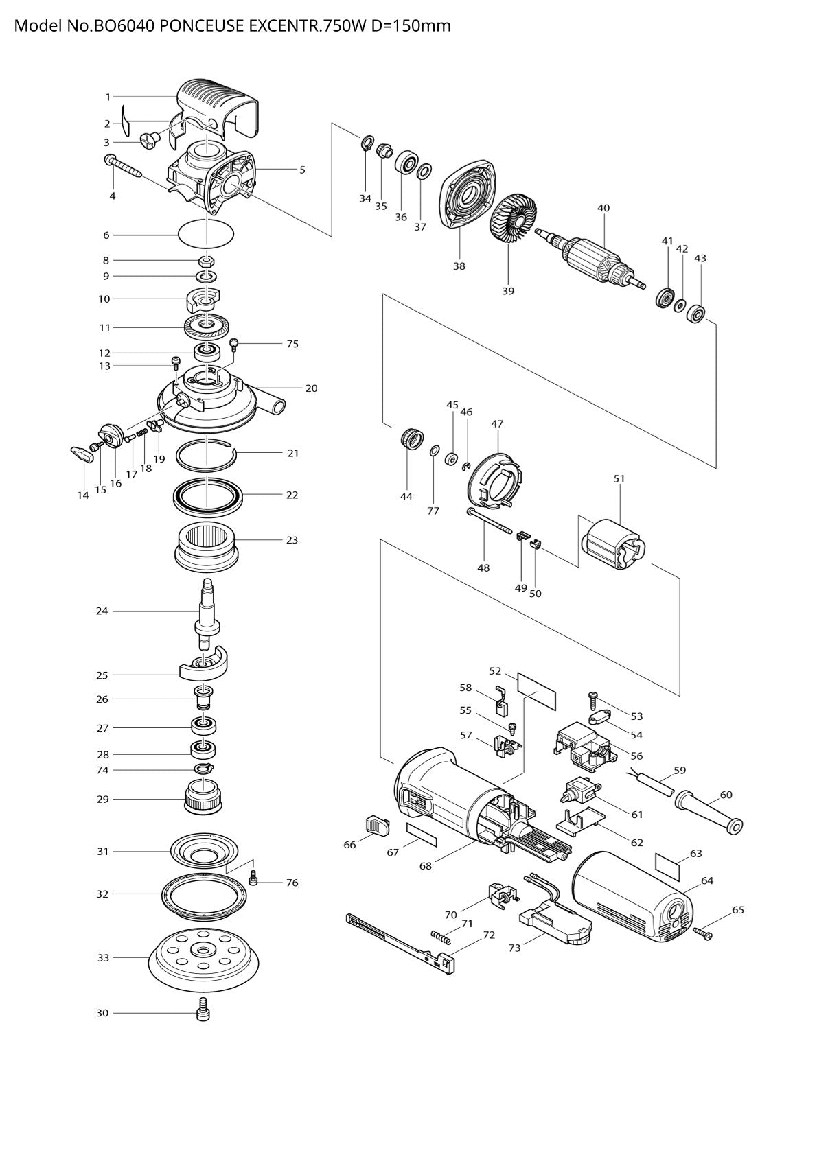 Vue éclatée Makita BO6040 - page 1