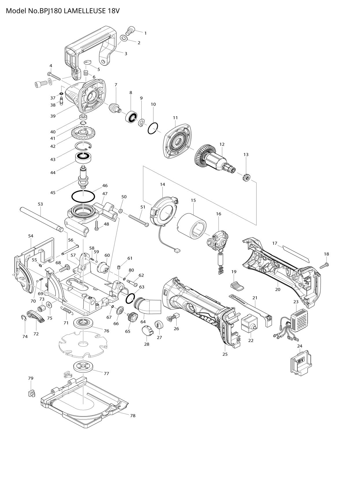 Vue éclatée Makita BPJ180 - page 1