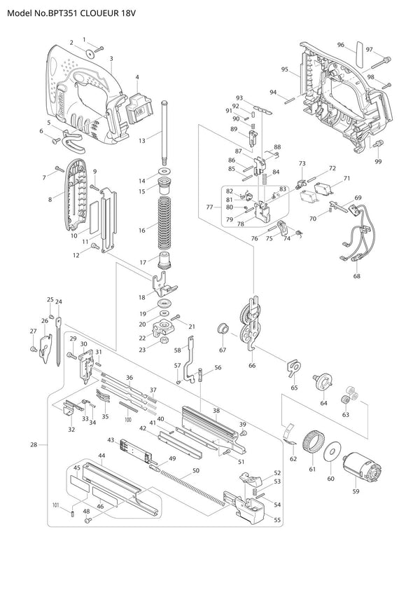 Vue éclatée Makita BPT351 - page 1