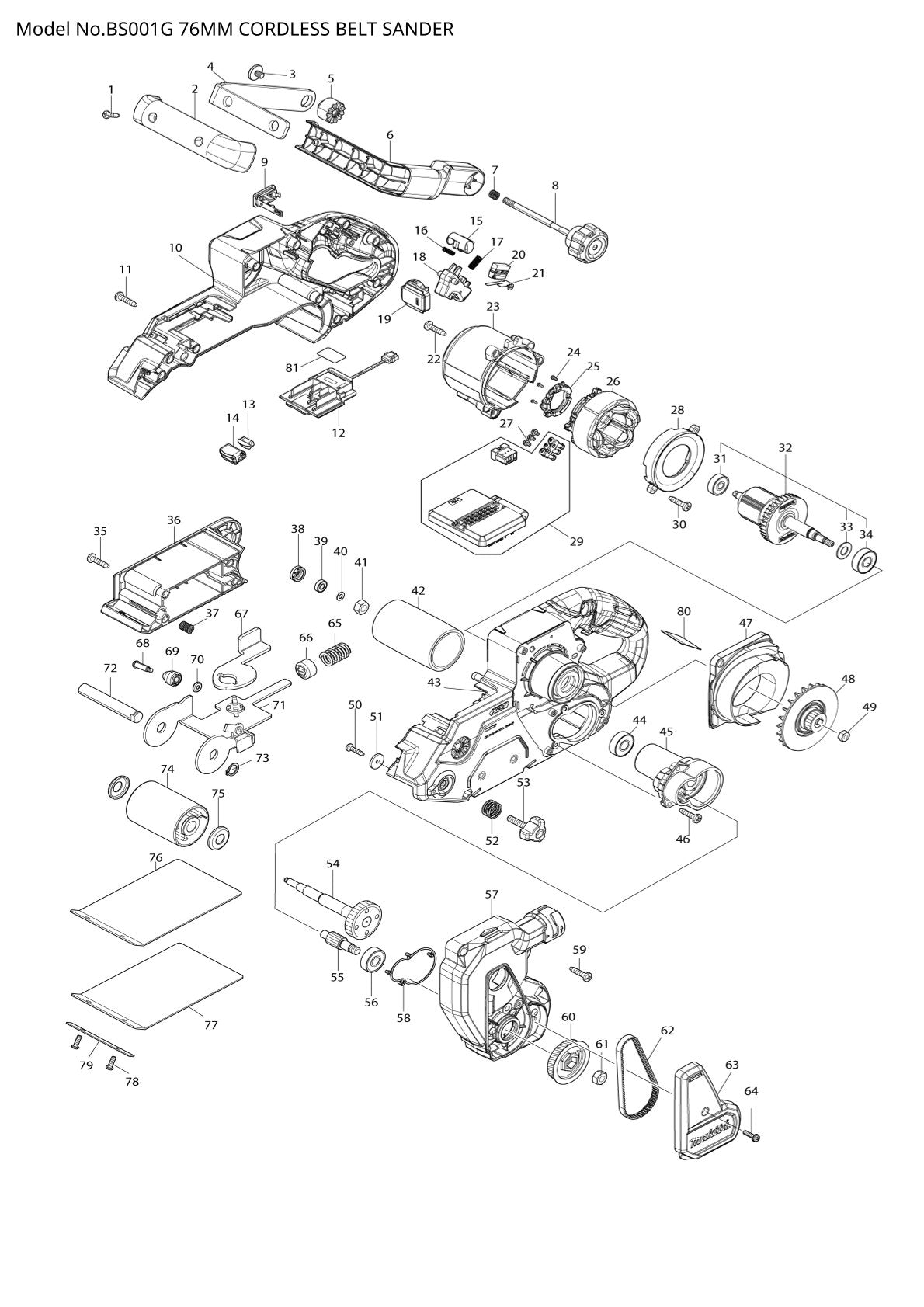 Vue éclatée Makita BS001G - page 1