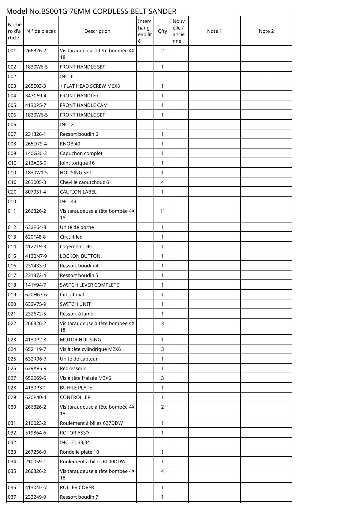 Vue éclatée Makita BS001G - page 2