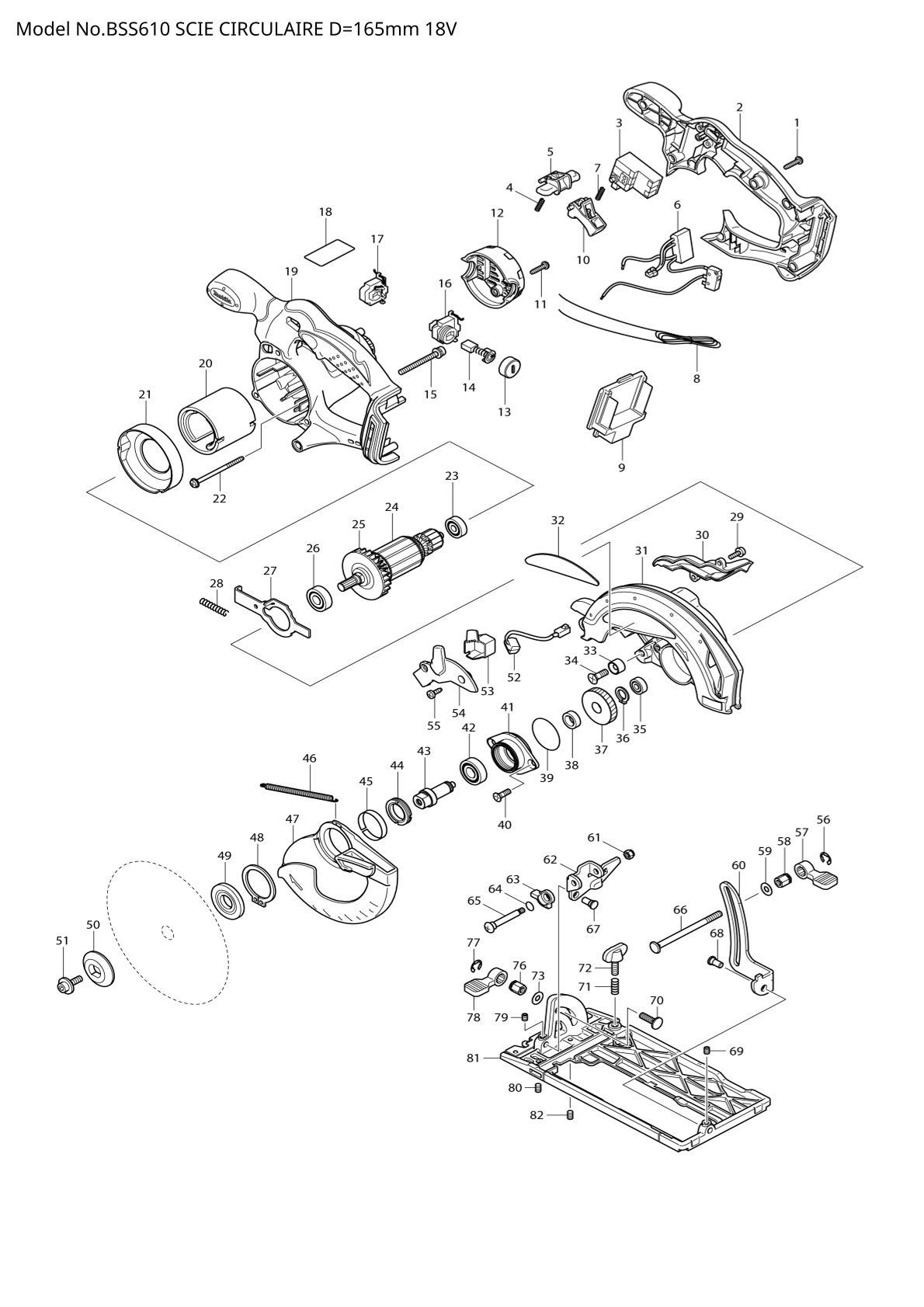 Vue éclatée Makita BSS610 - page 1