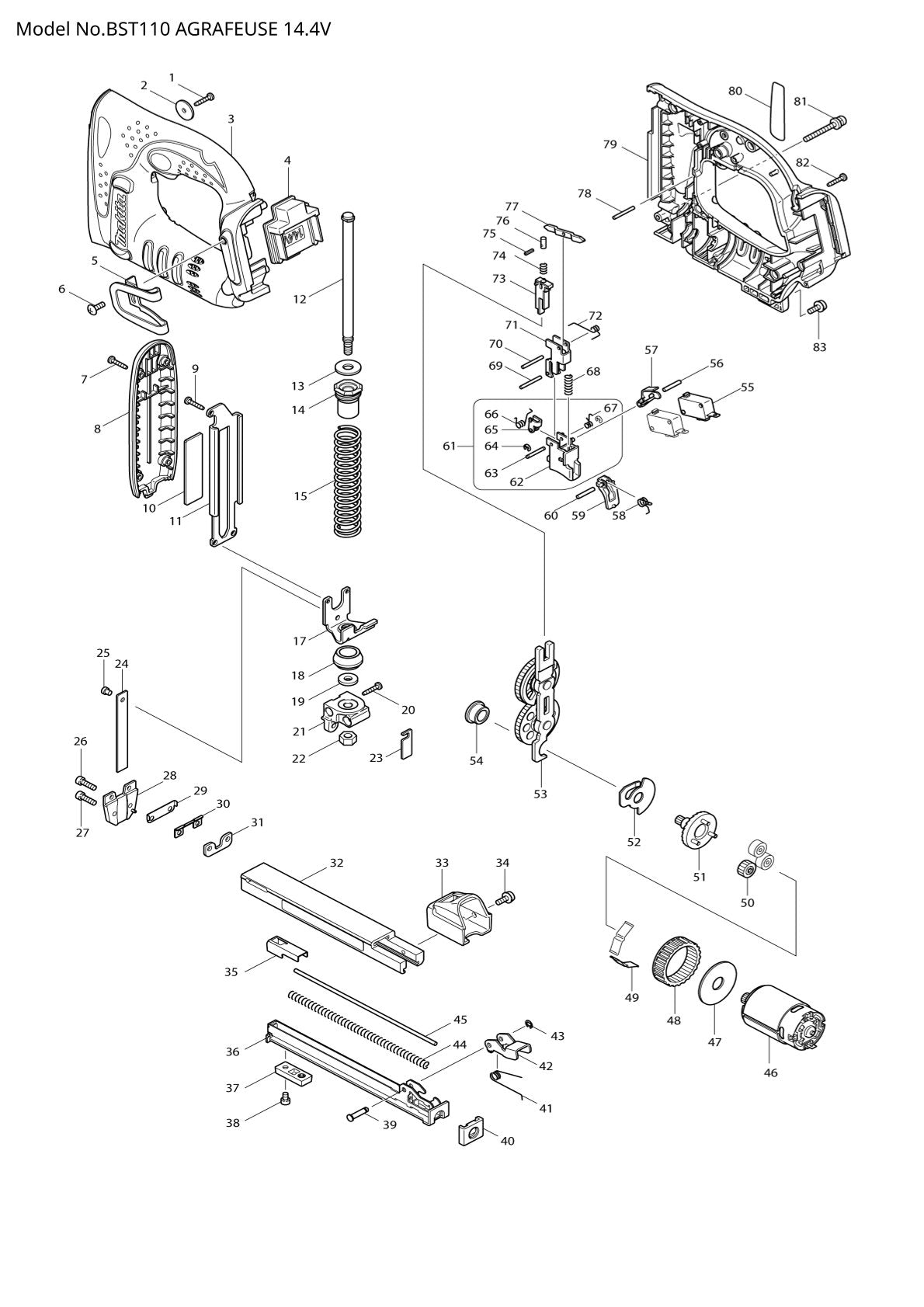 Vue éclatée Makita BST110 - page 1