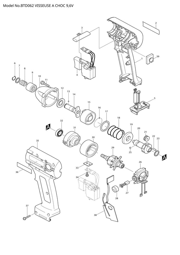Vue éclatée Makita BTD062 - page 1