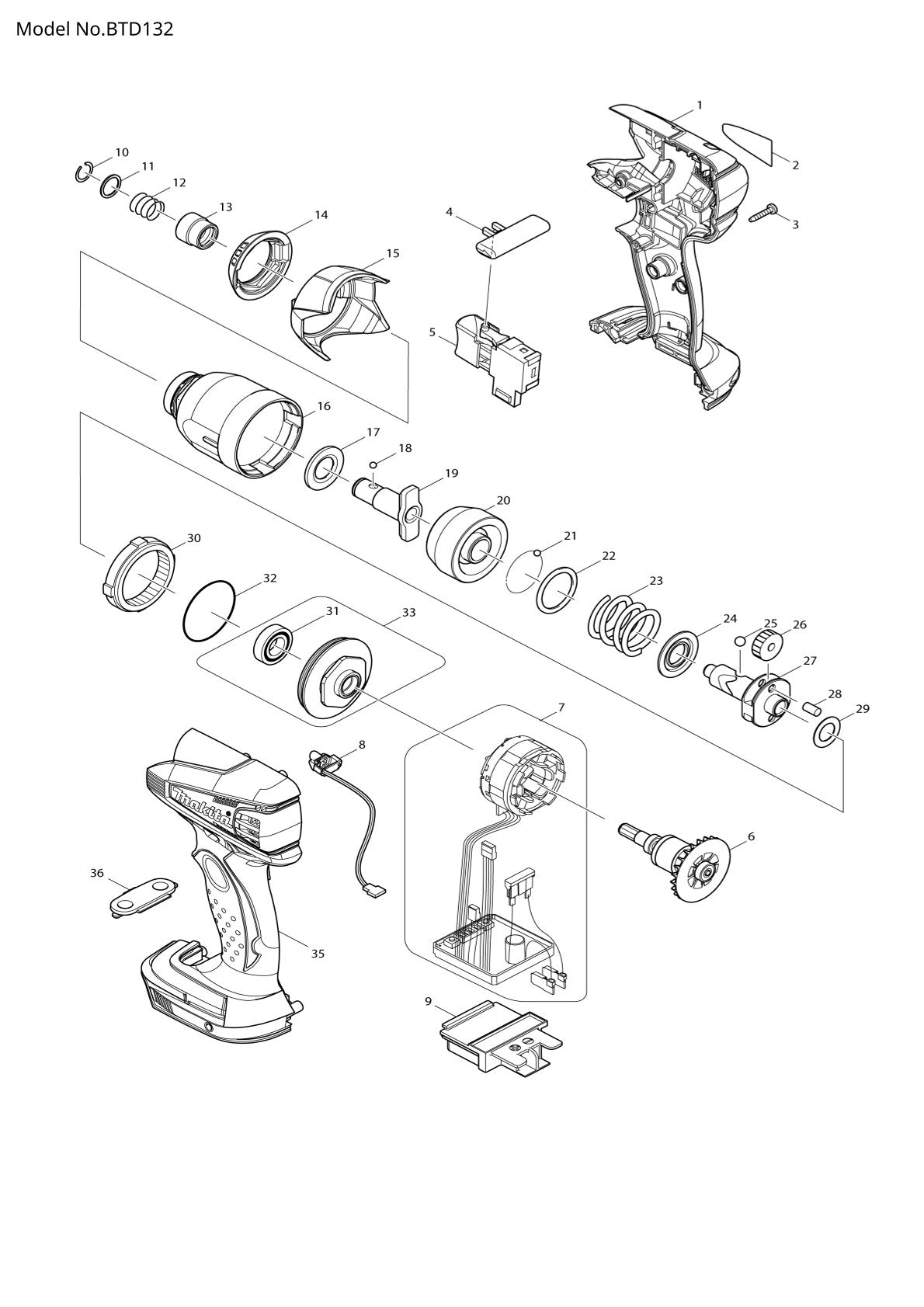 Vue éclatée Makita BTD132 - page 1