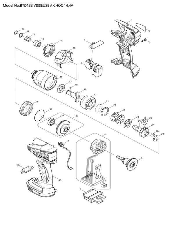 Vue éclatée Makita BTD133 - page 1