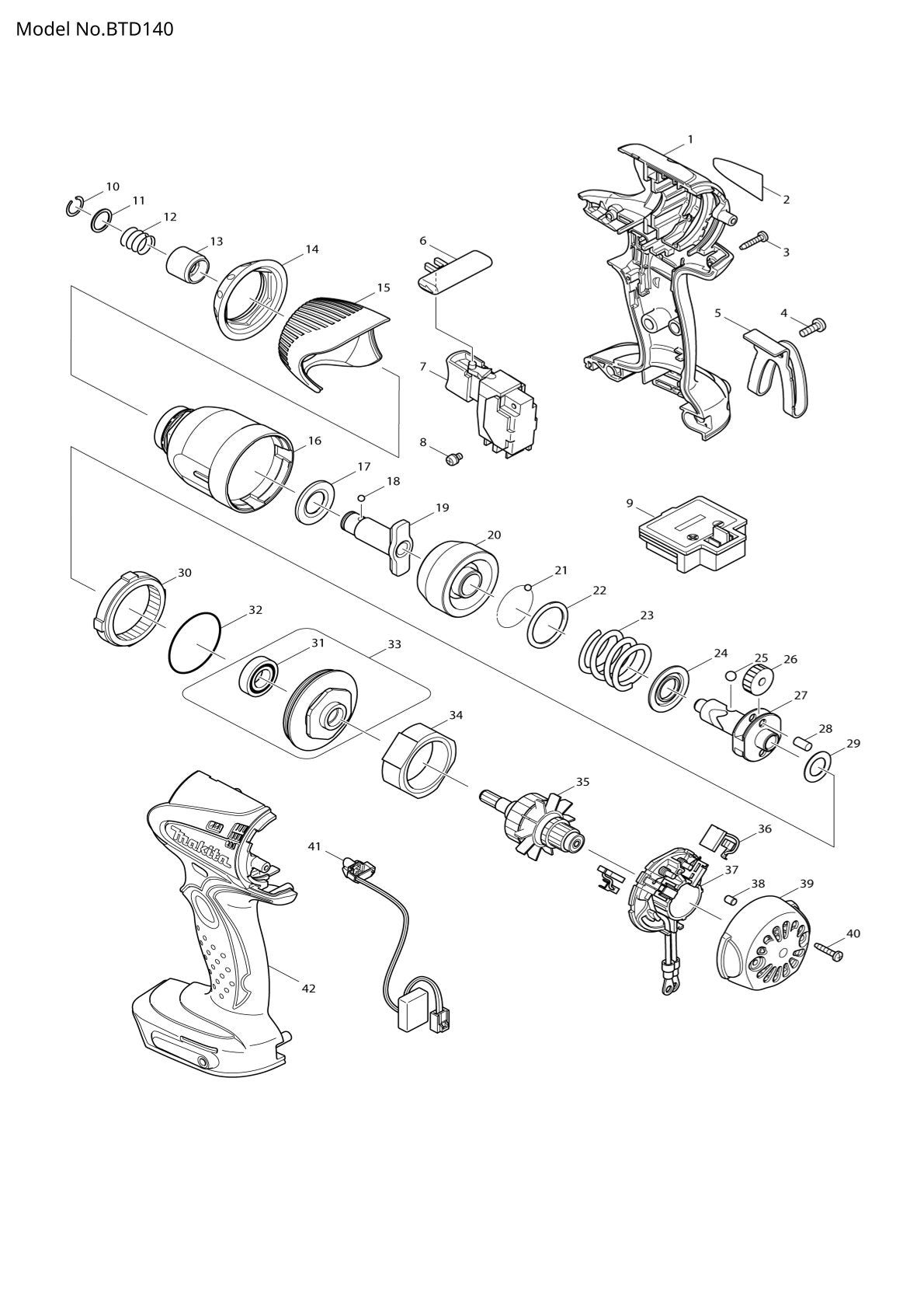 Vue éclatée Makita BTD140 - page 1