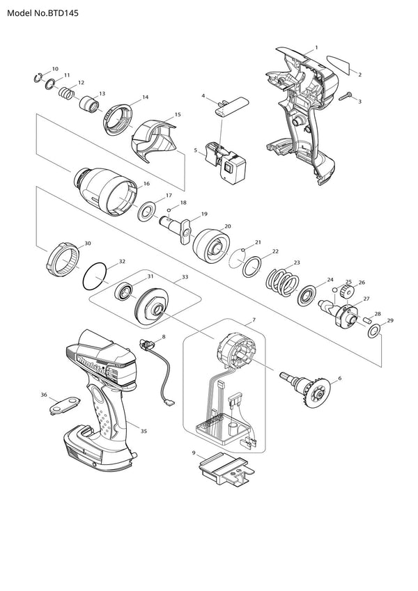 Vue éclatée Makita BTD145 - page 1