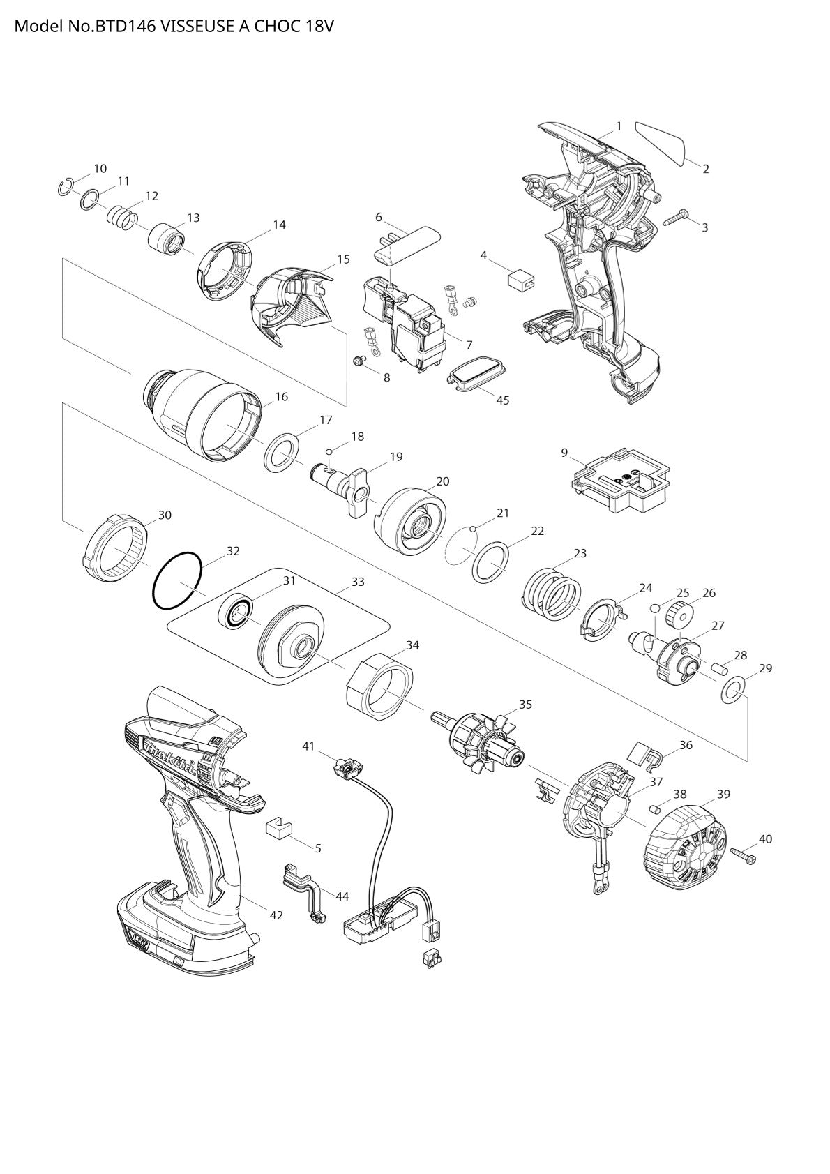 Vue éclatée Makita BTD146 - page 1