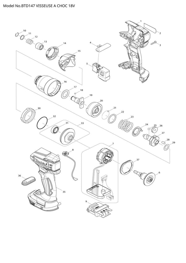 Vue éclatée Makita BTD147 - page 1