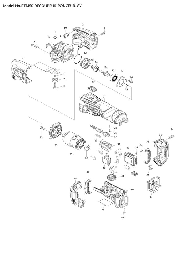 Vue éclatée Makita BTM50 - page 1