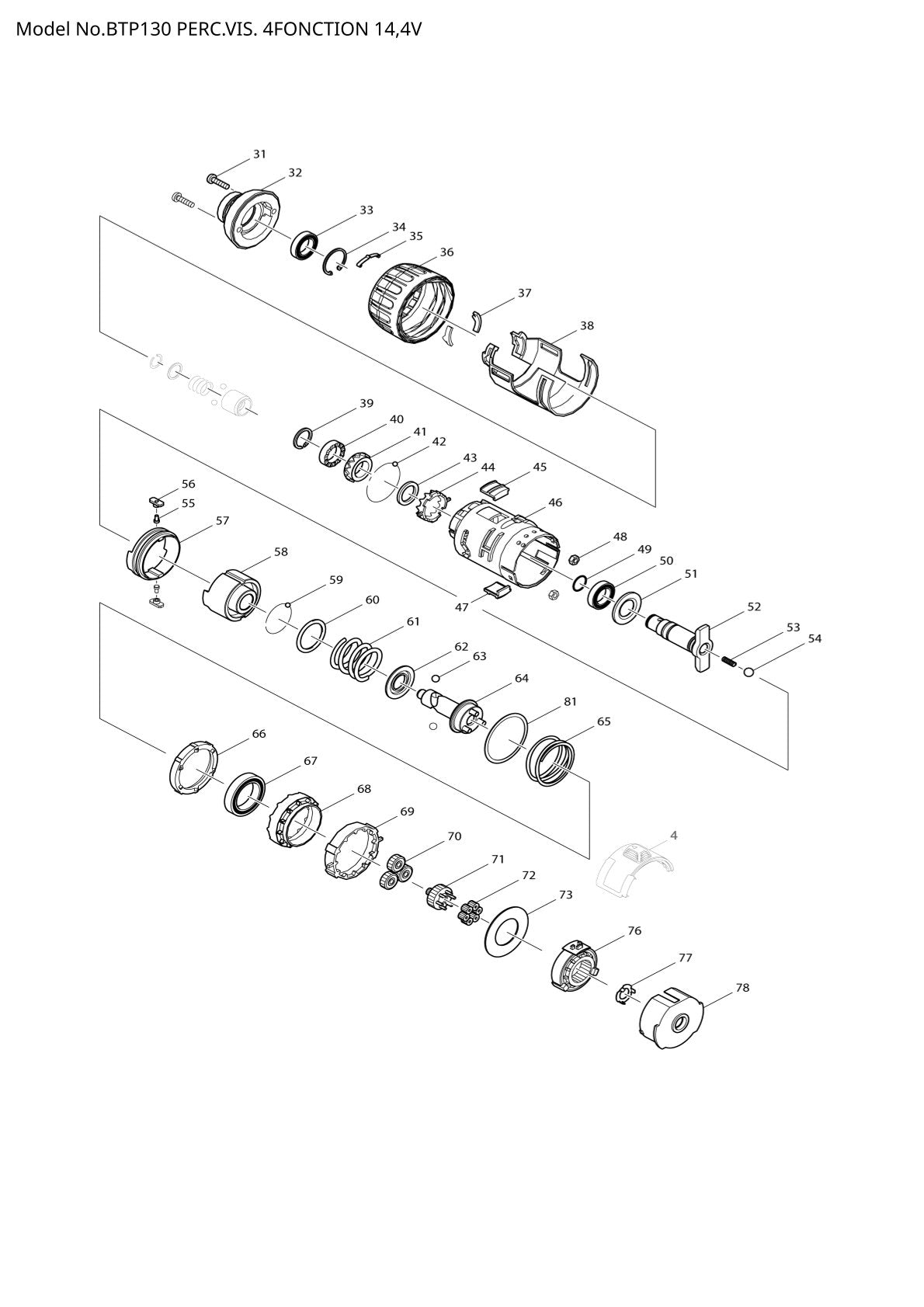 Vue éclatée Makita BTP130 - page 2