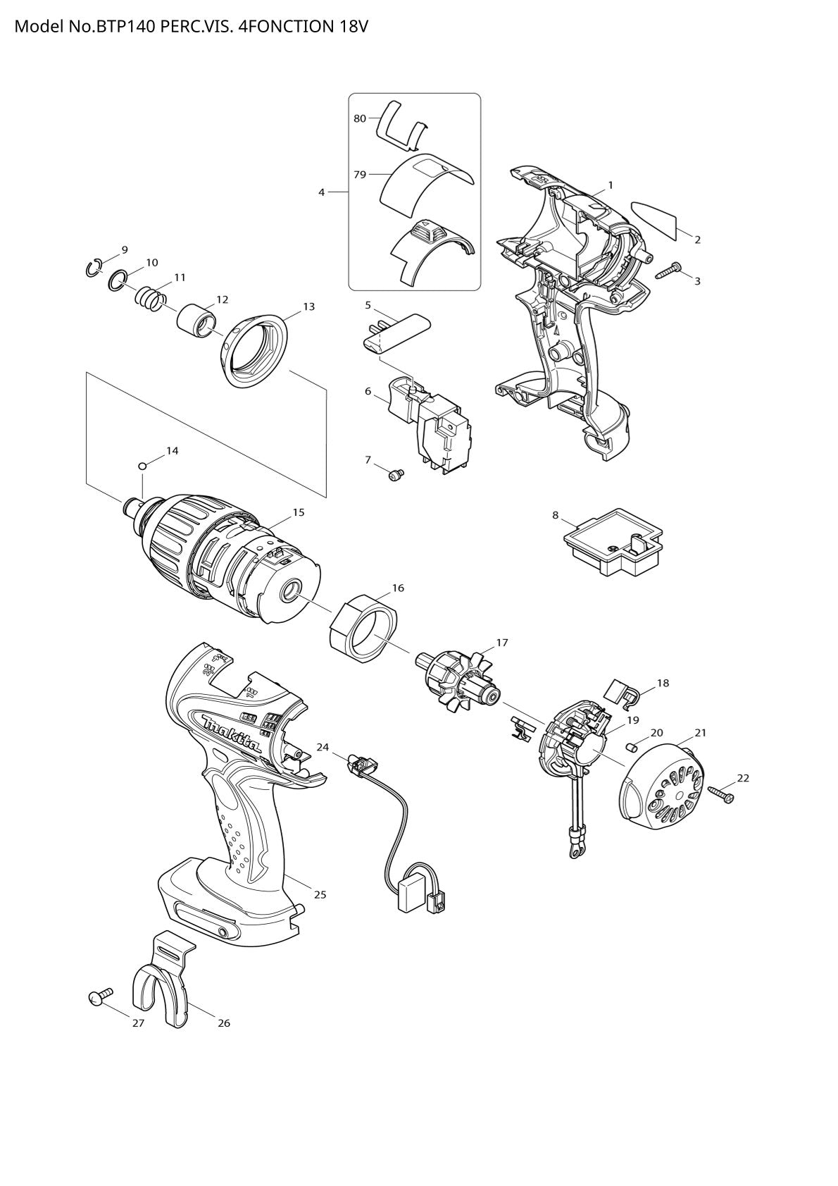 Vue éclatée Makita BTP140 - page 1