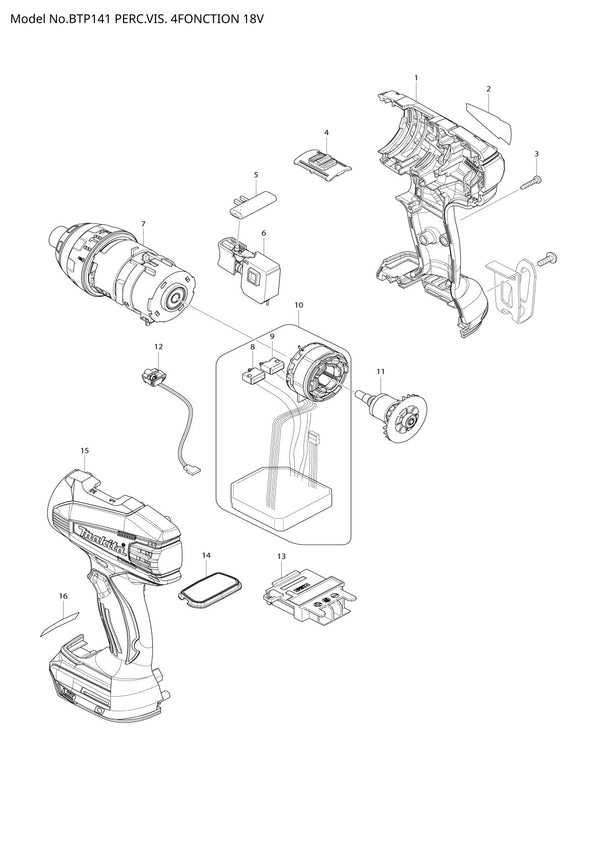 Vue éclatée Makita BTP141 - page 1