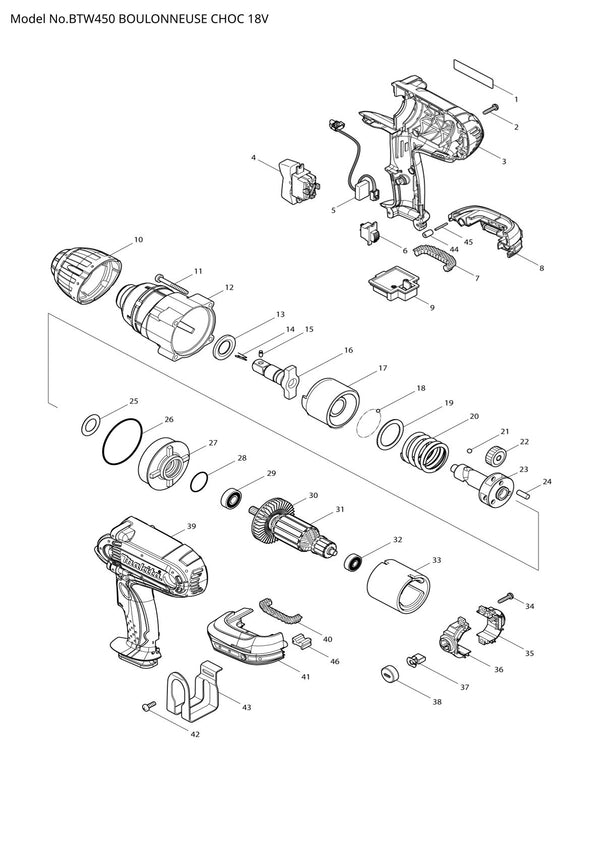 Vue éclatée Makita BTW450 - page 1