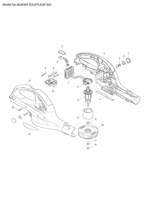 Vue éclatée Makita BUB360 - page 1