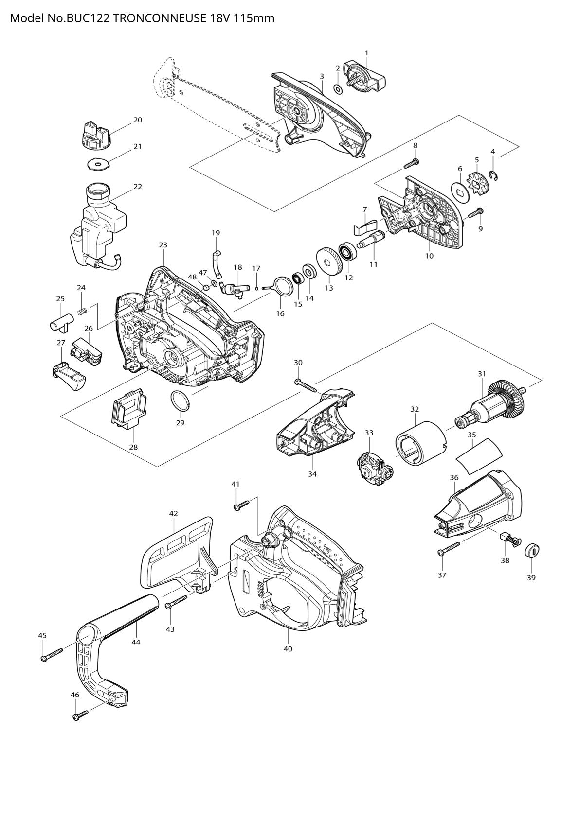 Vue éclatée Makita BUC122 - page 1