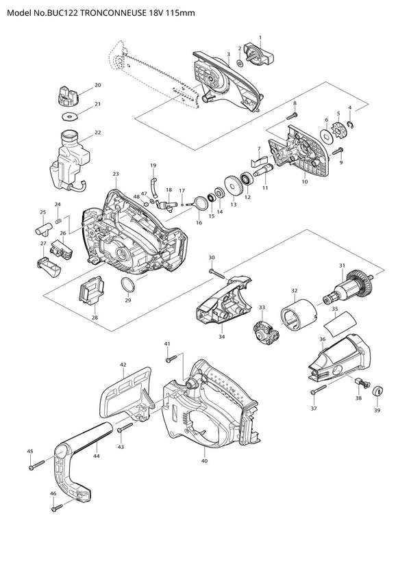 Vue éclatée Makita BUC122 - page 1