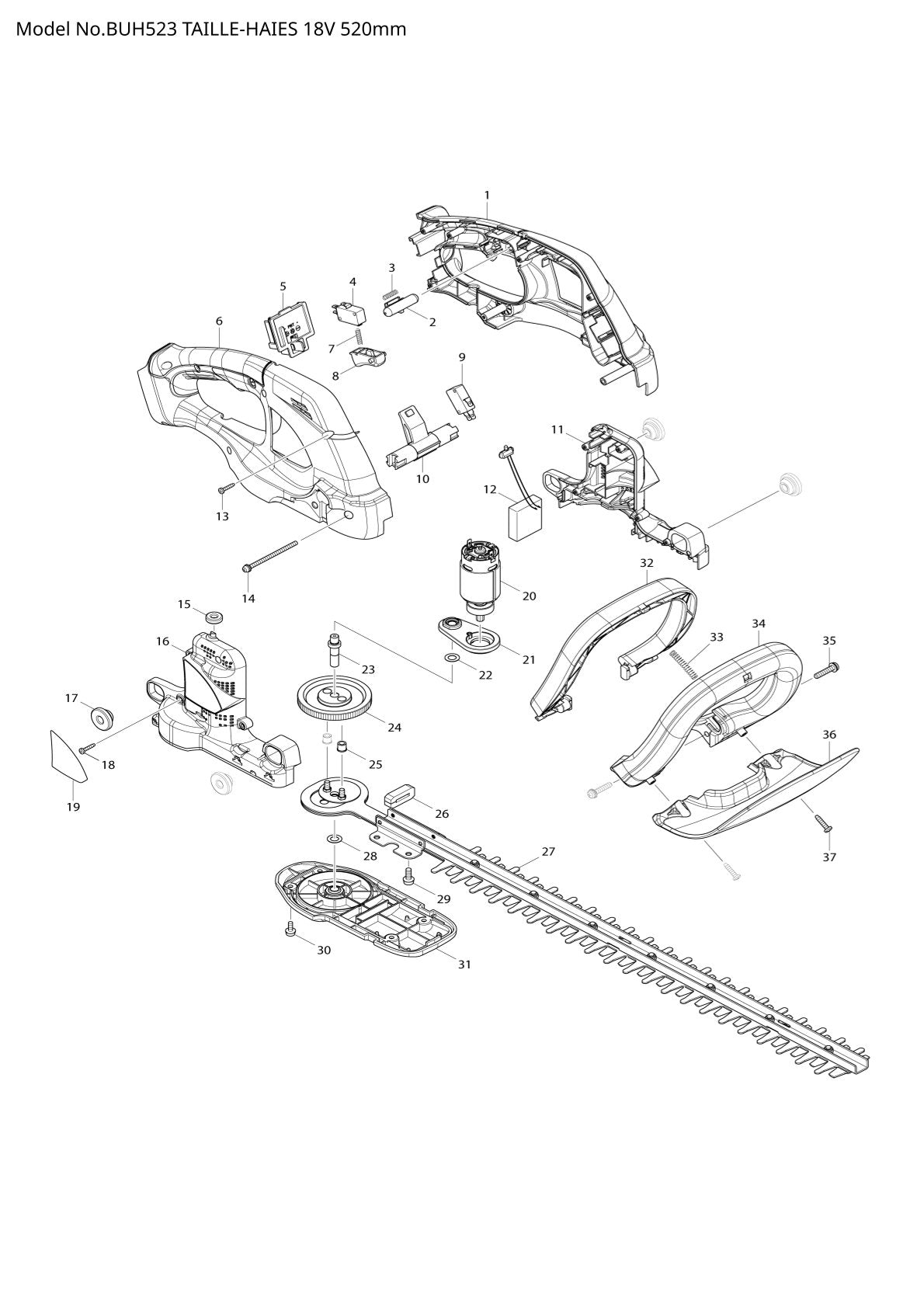 Vue éclatée Makita BUH523 - page 1