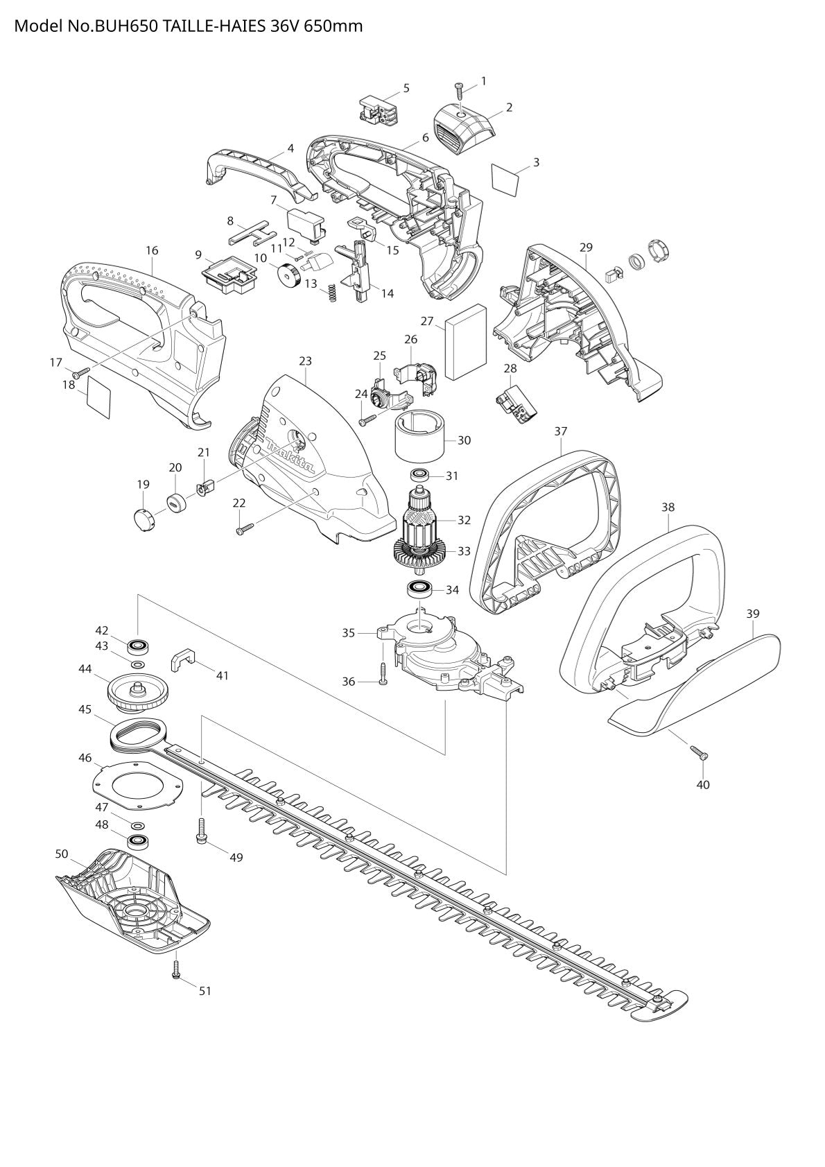 Vue éclatée Makita BUH650 - page 1