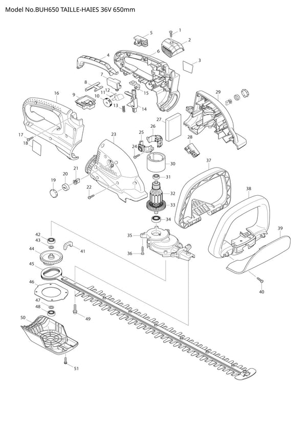 Vue éclatée Makita BUH650 - page 1