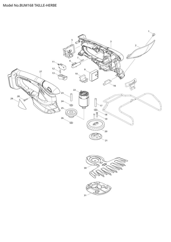 Vue éclatée Makita BUM168 - page 1