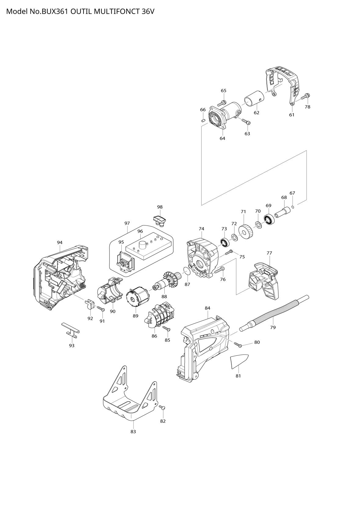 Vue éclatée Makita BUX361 - page 2
