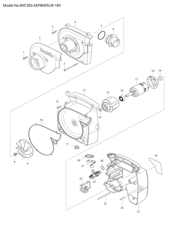 Vue éclatée Makita BVC350 - page 1