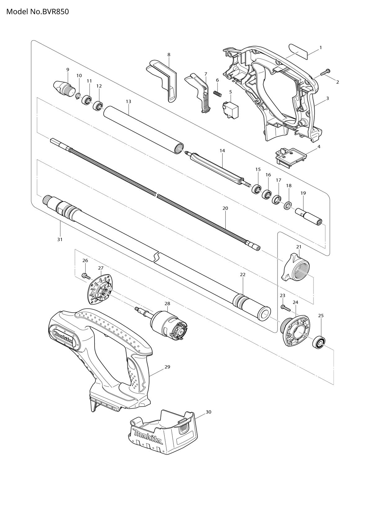 Vue éclatée Makita BVR850 - page 1