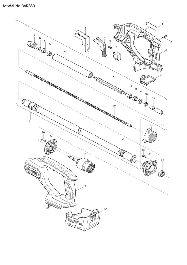Vue éclatée Makita BVR850 - page 1