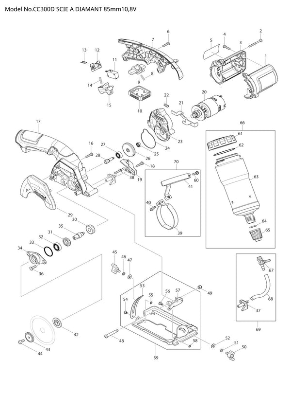 Vue éclatée Makita CC300D - page 1