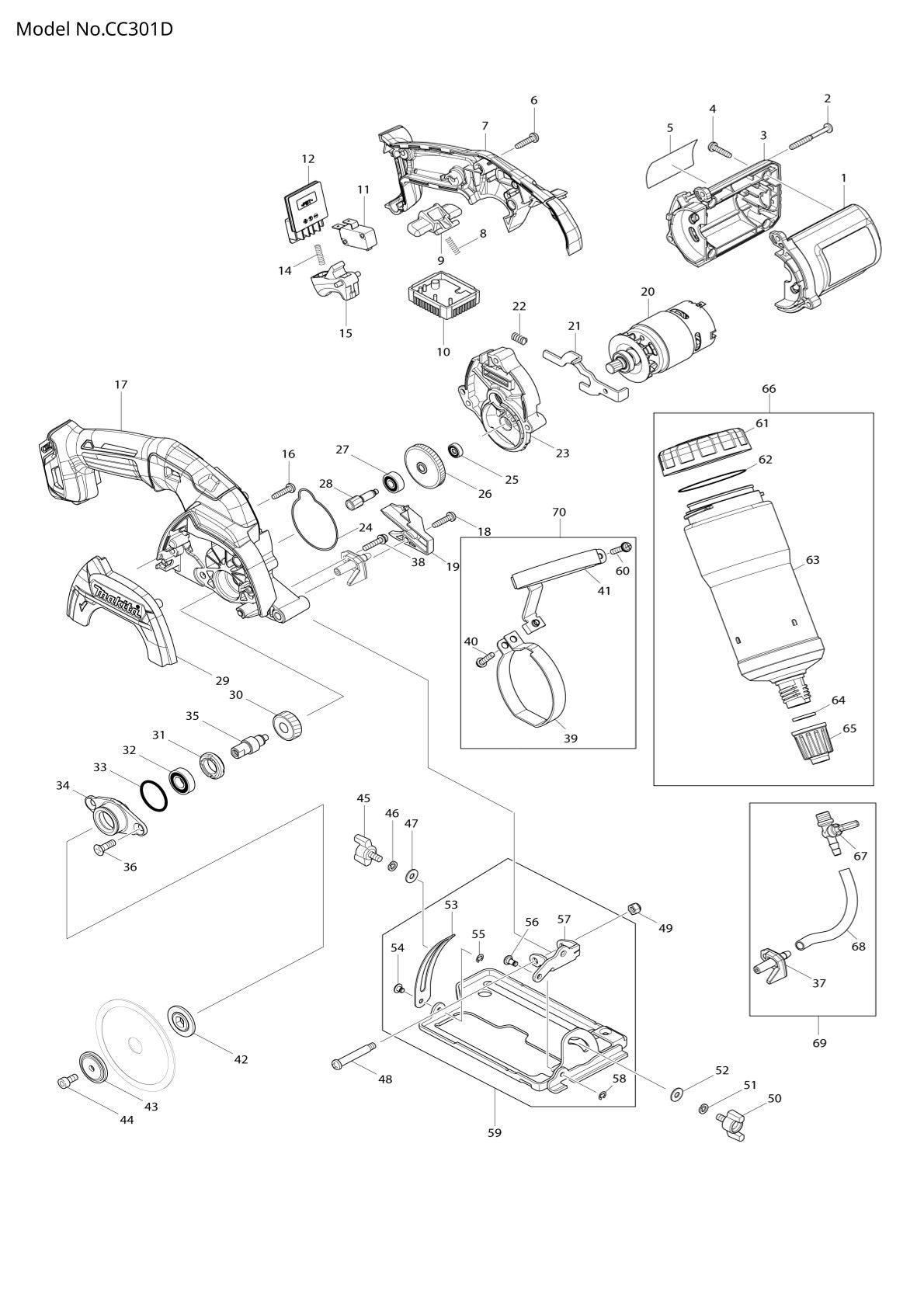 Vue éclatée Makita CC301D - page 1