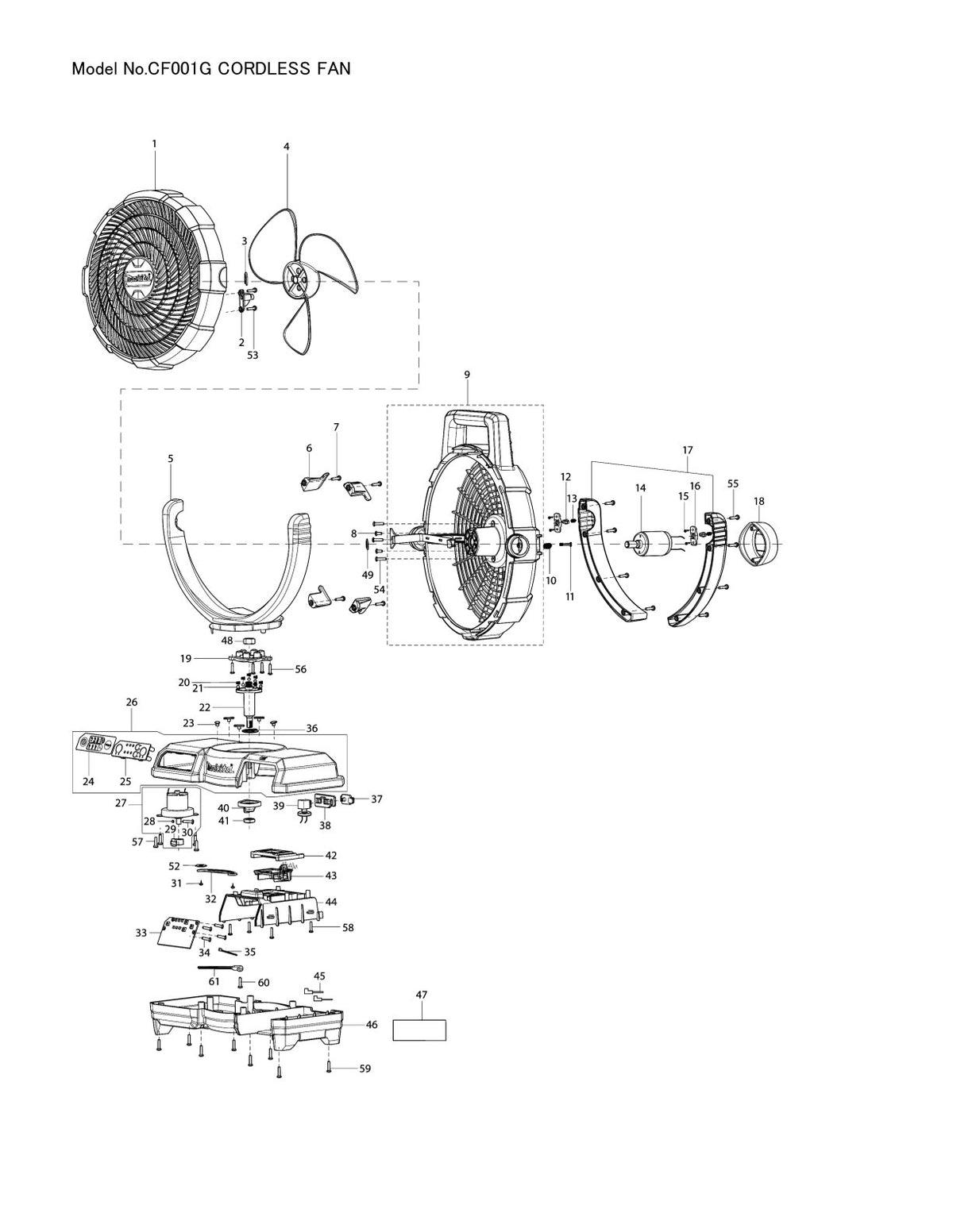 Vue éclatée Makita CF001G - page 1