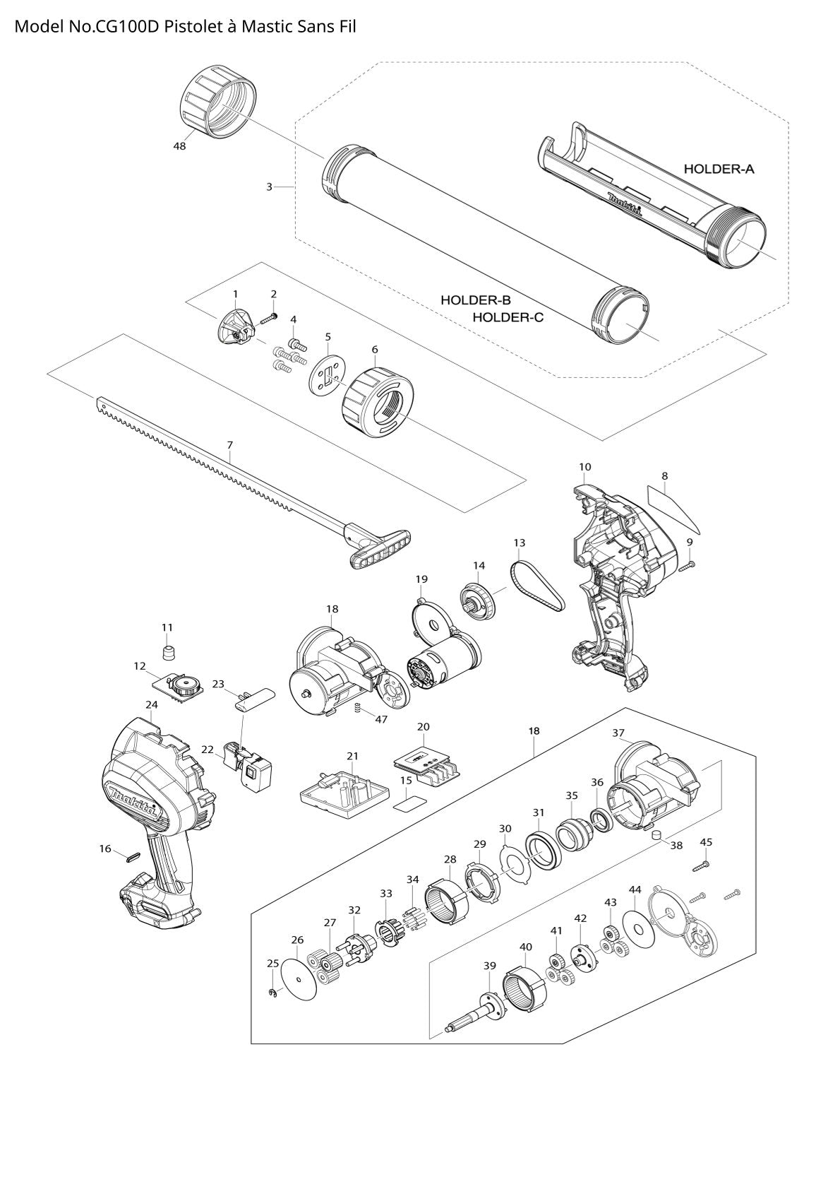 Vue éclatée Makita CG100D - page 1