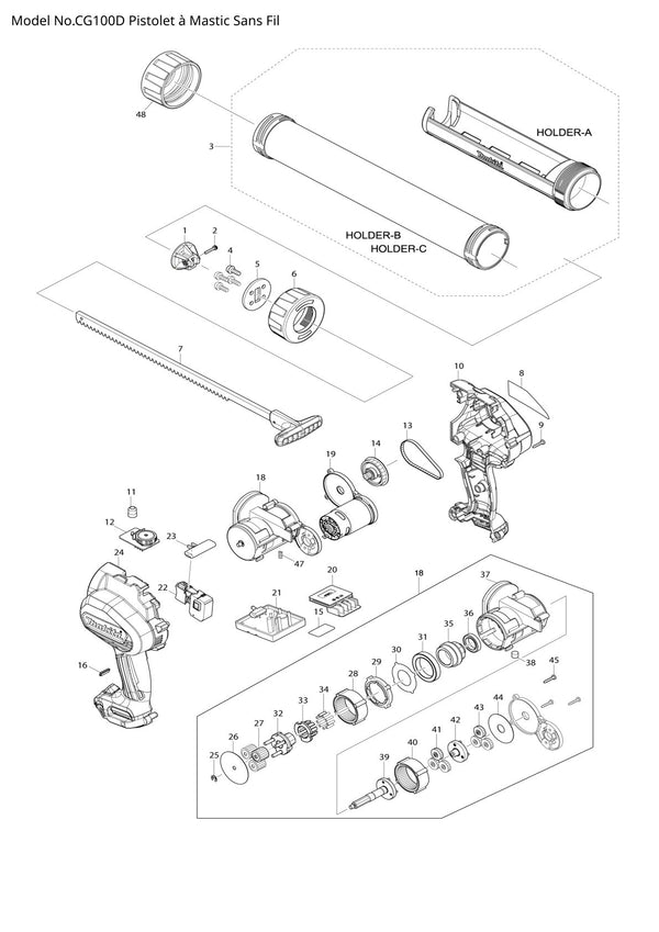 Vue éclatée Makita CG100D - page 1