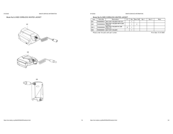 Vue éclatée Makita CJ102D - page 1