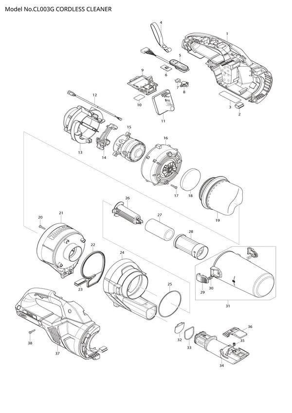 Vue éclatée Makita CL003G - page 1