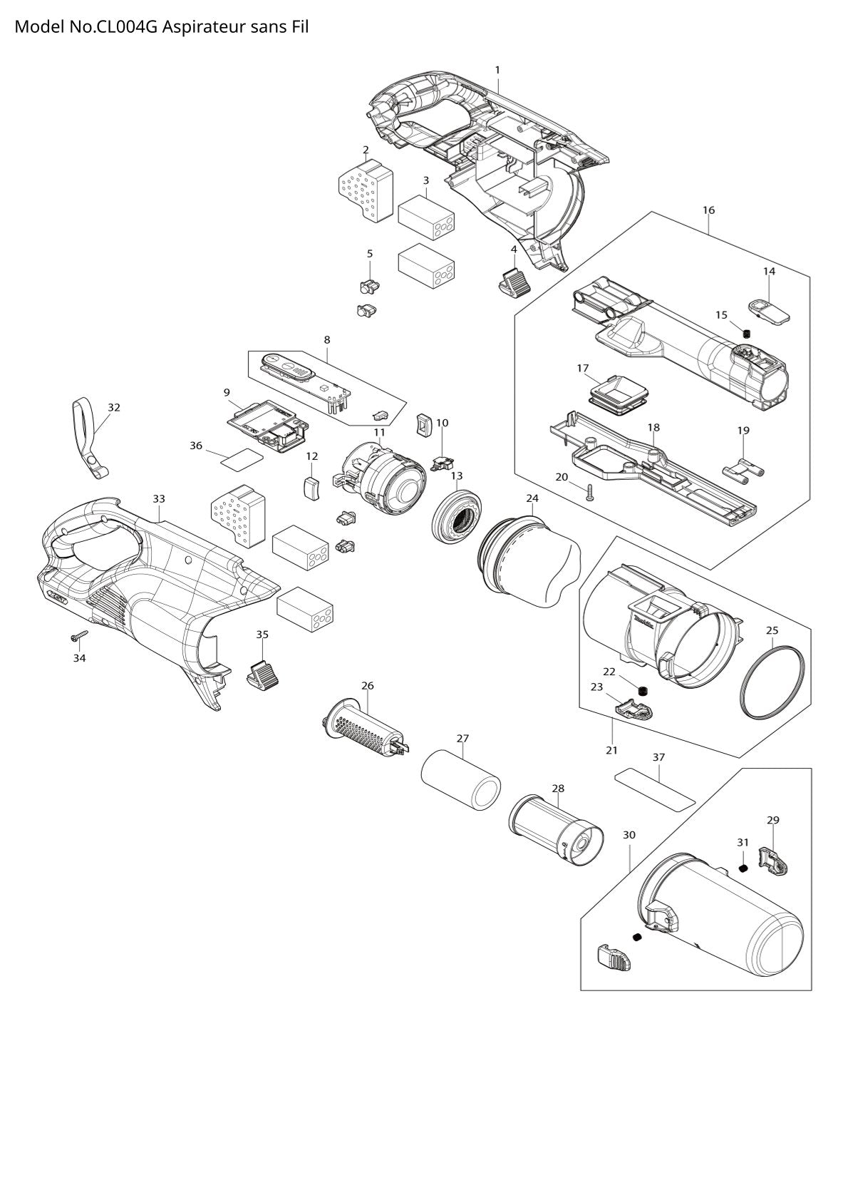 Vue éclatée Makita CL004G - page 1