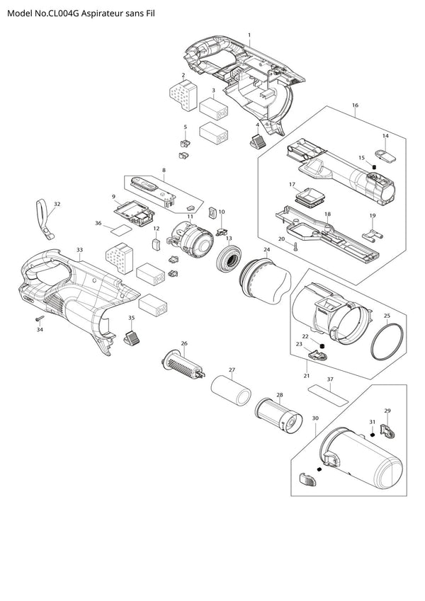 Vue éclatée Makita CL004G - page 1