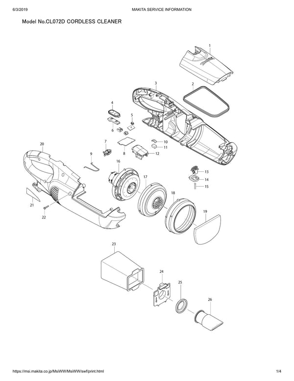 Vue éclatée Makita CL072D - page 1